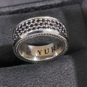 David Yurman Silver and Sapphire Textured Ring Size 7